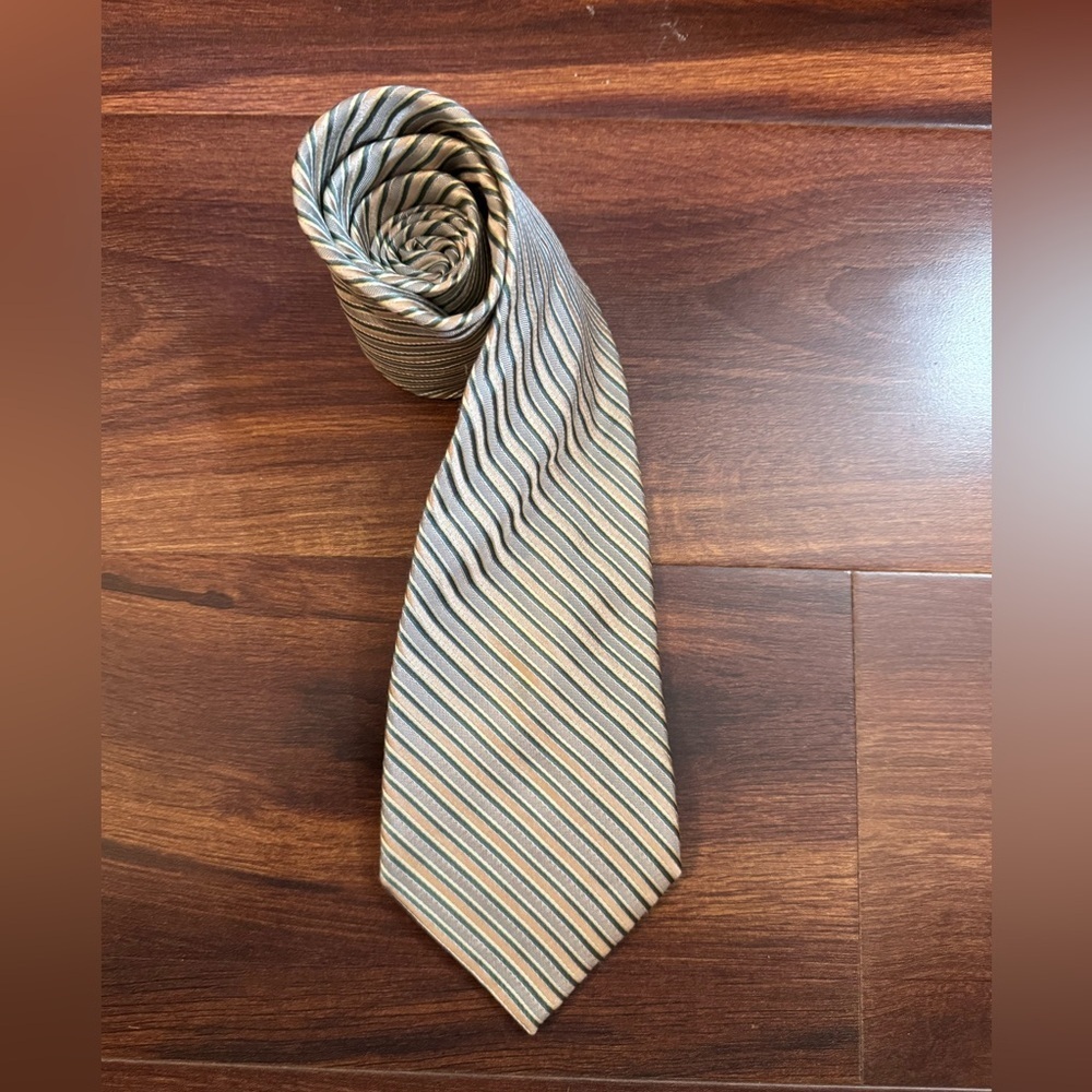 CALVIN KLEIN Striped Silk Tie in Beige